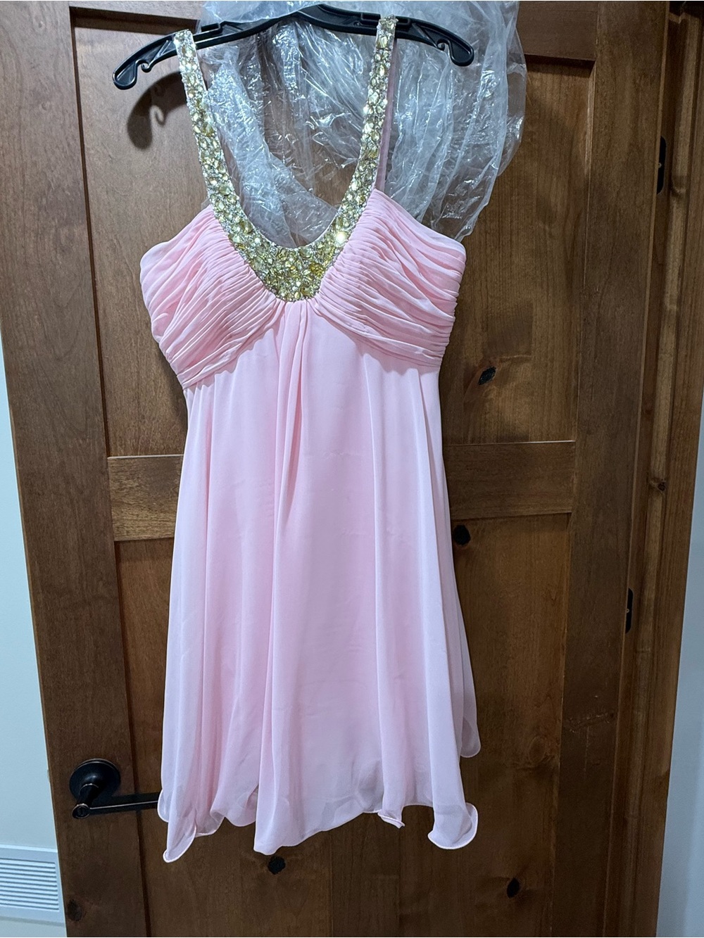 Blush Pink Beaded V-Neck Chiffon Dress